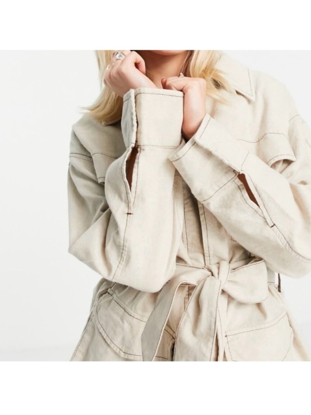 ASOS Taupe Utility Jacket With Tie Belt - Picture 3 of 10